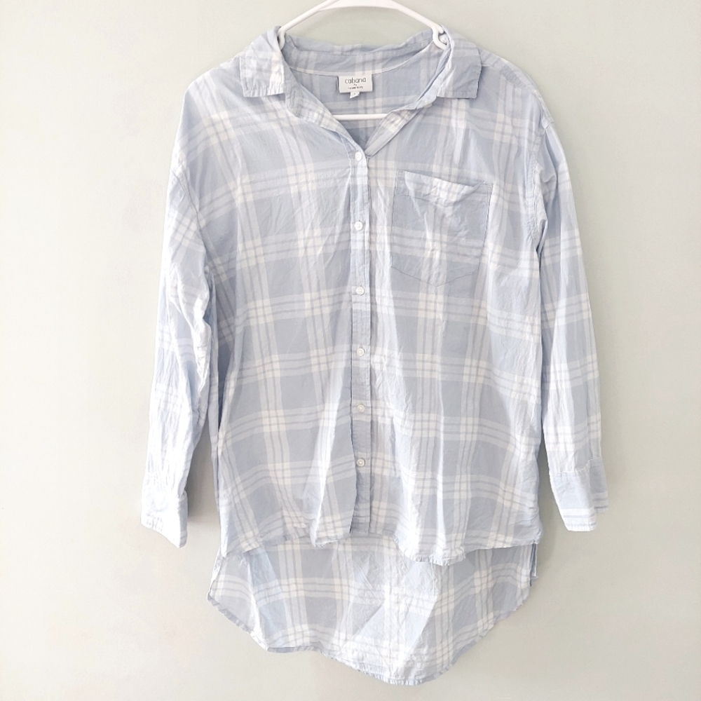 Cabana by Crown & Ivy button-up shirt Small blue white plaid long sleeve